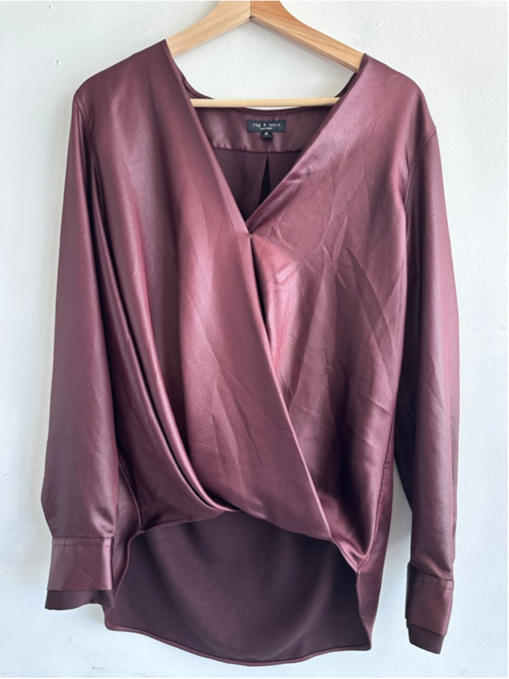 rag & bone Burgundy Faux Leather Blouse M